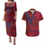 Samoa Pago Pago Aeto Couples Matching Puletasi and Hawaiian Shirt Wingstyle Red-Blue Color - Polynesian Pride
