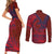 Samoa Pago Pago Aeto Couples Matching Short Sleeve Bodycon Dress and Long Sleeve Button Shirt Wingstyle Red-Blue Color - Polynesian Pride