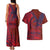Samoa Pago Pago Aeto Couples Matching Tank Maxi Dress and Hawaiian Shirt Wingstyle Red-Blue Color - Polynesian Pride