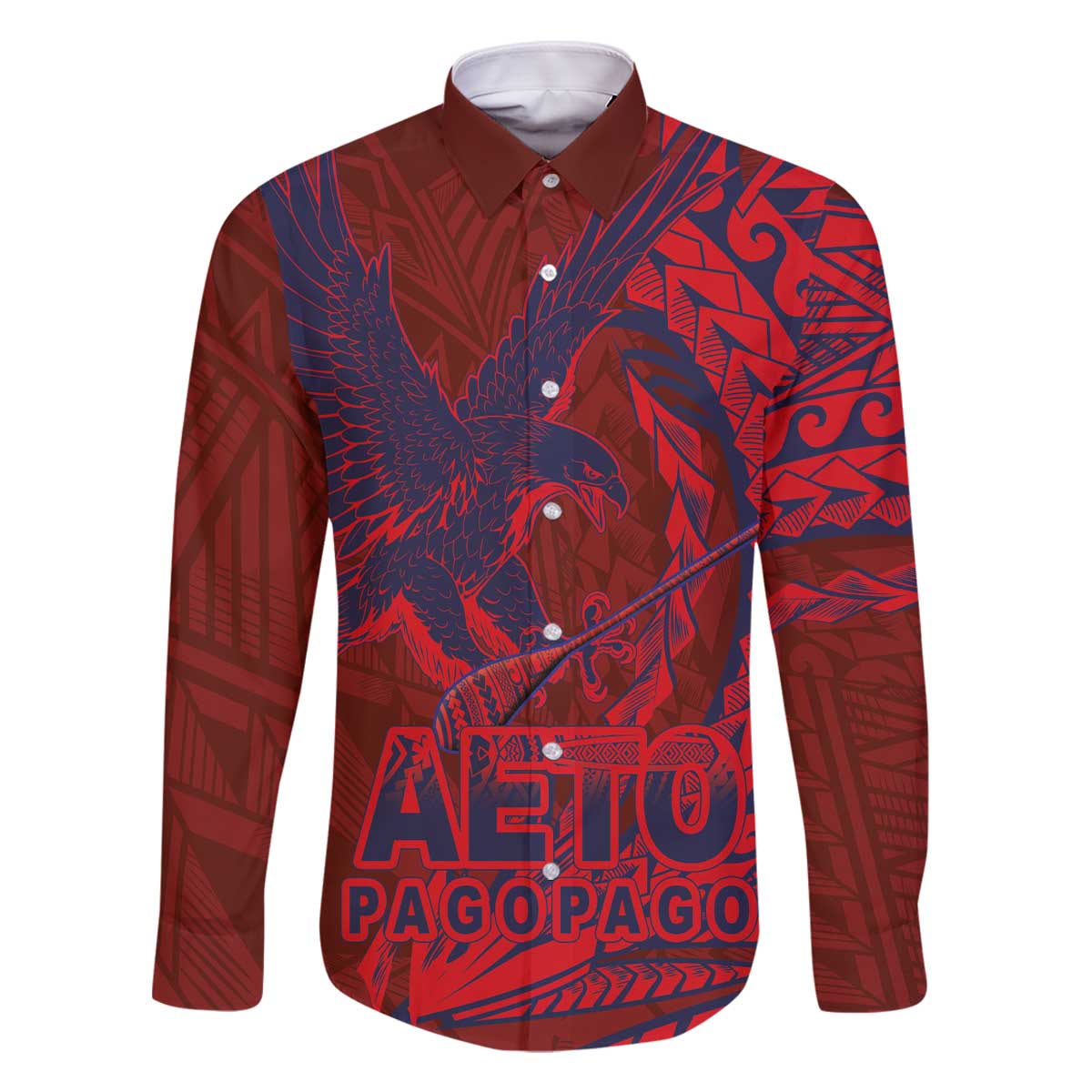 Samoa Pago Pago Aeto Family Matching Off The Shoulder Long Sleeve Dress and Hawaiian Shirt Wingstyle Red-Blue Color - Polynesian Pride