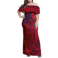 Samoa Pago Pago Aeto Family Matching Off Shoulder Maxi Dress and Hawaiian Shirt Wingstyle Red-Blue Color - Polynesian Pride