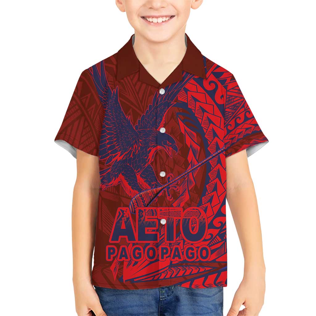Samoa Pago Pago Aeto Family Matching Puletasi and Hawaiian Shirt Wingstyle Red-Blue Color - Polynesian Pride