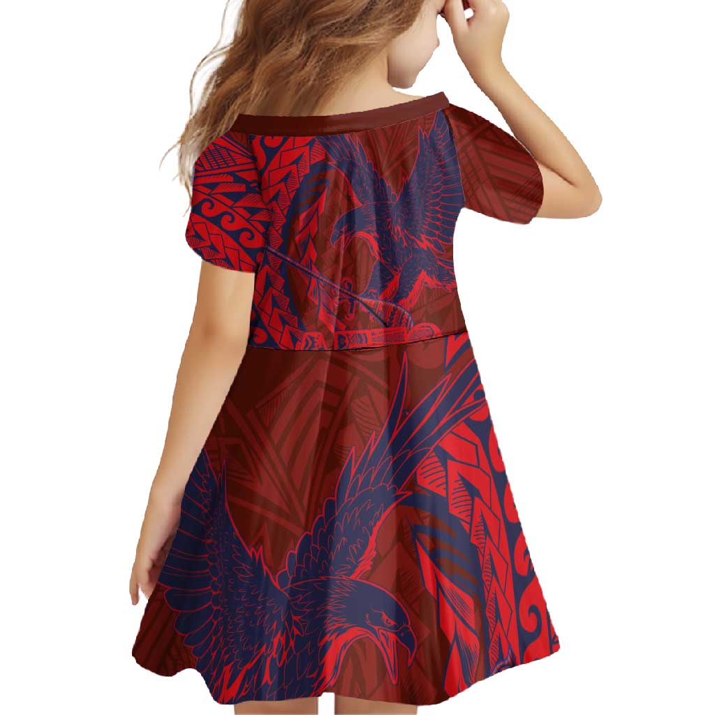 Samoa Pago Pago Aeto Family Matching Short Sleeve Bodycon Dress and Hawaiian Shirt Wingstyle Red-Blue Color - Polynesian Pride