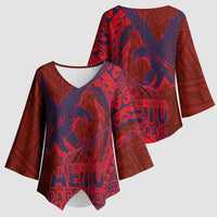 Samoa Pago Pago Aeto Kimono Sleeve Blouse Wingstyle Red-Blue Color - Polynesian Pride