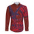 Samoa Pago Pago Aeto Long Sleeve Button Shirt Wingstyle Red-Blue Color - Polynesian Pride