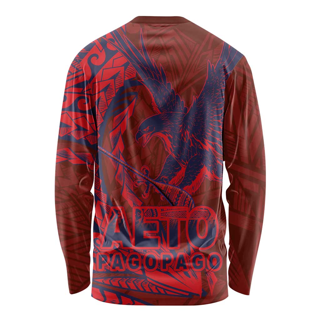 Samoa Pago Pago Aeto Long Sleeve Shirt Wingstyle Red-Blue Color - Polynesian Pride