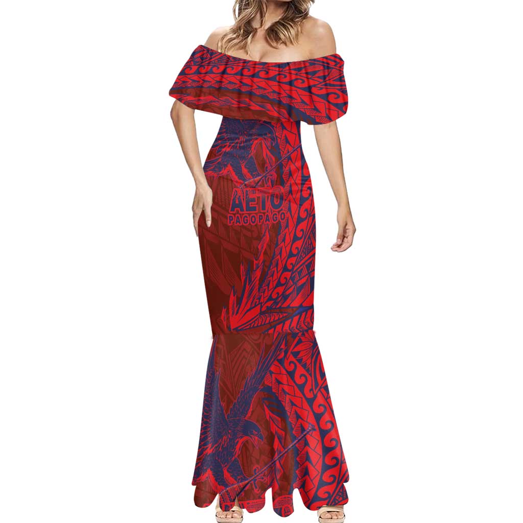 Samoa Pago Pago Aeto Mermaid Dress Wingstyle Red-Blue Color - Polynesian Pride