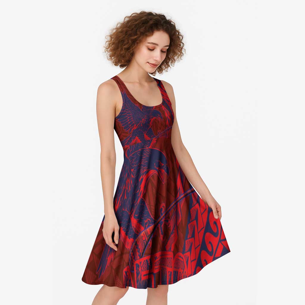 Samoa Pago Pago Aeto Midi Dress Wingstyle Red-Blue Color - Polynesian Pride