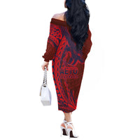 Samoa Pago Pago Aeto Off The Shoulder Long Sleeve Dress Wingstyle Red-Blue Color - Polynesian Pride