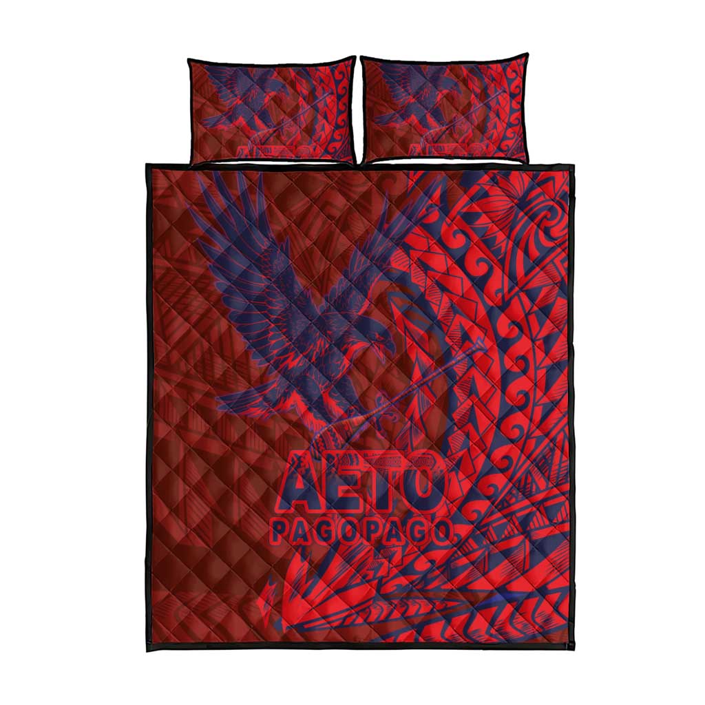 Samoa Pago Pago Aeto Quilt Bed Set Wingstyle Red-Blue Color - Polynesian Pride