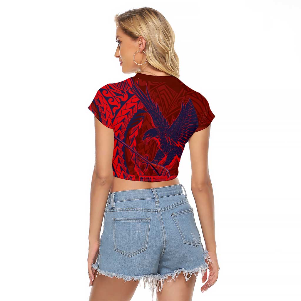 Samoa Pago Pago Aeto Raglan Cropped T Shirt Wingstyle Red-Blue Color - Polynesian Pride