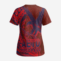 American Samoa Pago Pago Aeto Scrub Top Wingstyle Red-Blue Color - Polynesian Pride