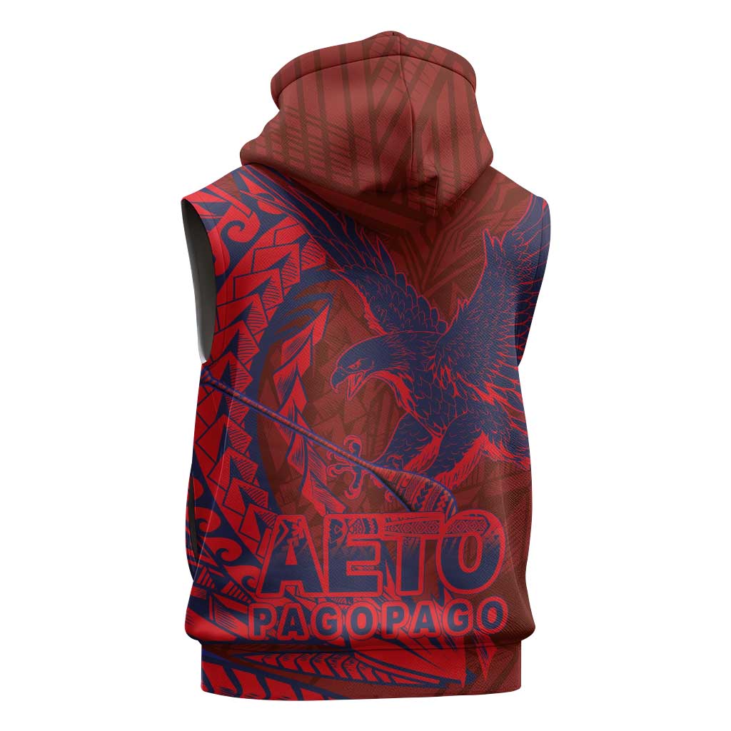 American Samoa Pago Pago Aeto Sleeveless Zip Hoodie Wingstyle Red-Blue Color LT03