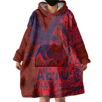 Samoa Pago Pago Aeto Wearable Blanket Hoodie Wingstyle Red-Blue Color - Polynesian Pride