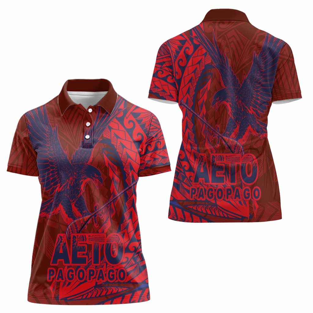Samoa Pago Pago Aeto Women Polo Shirt Wingstyle Red-Blue Color - Polynesian Pride