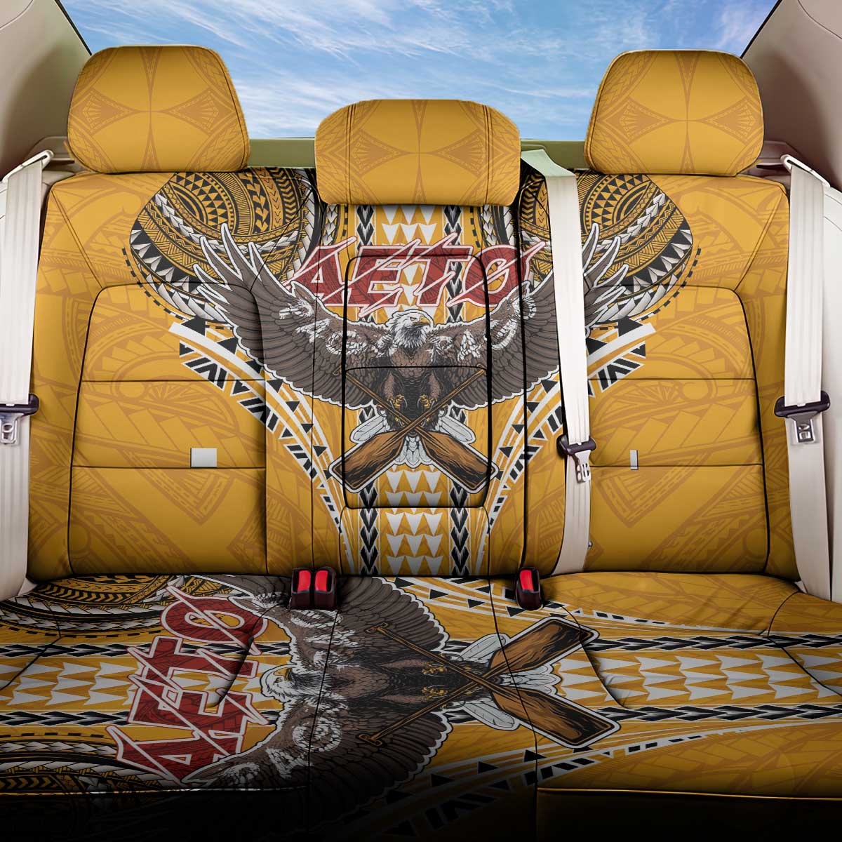 Samoa Pago Pago Aeto Back Car Seat Cover Bald Eagle with Polynesian Art Tattoos - Polynesian Pride