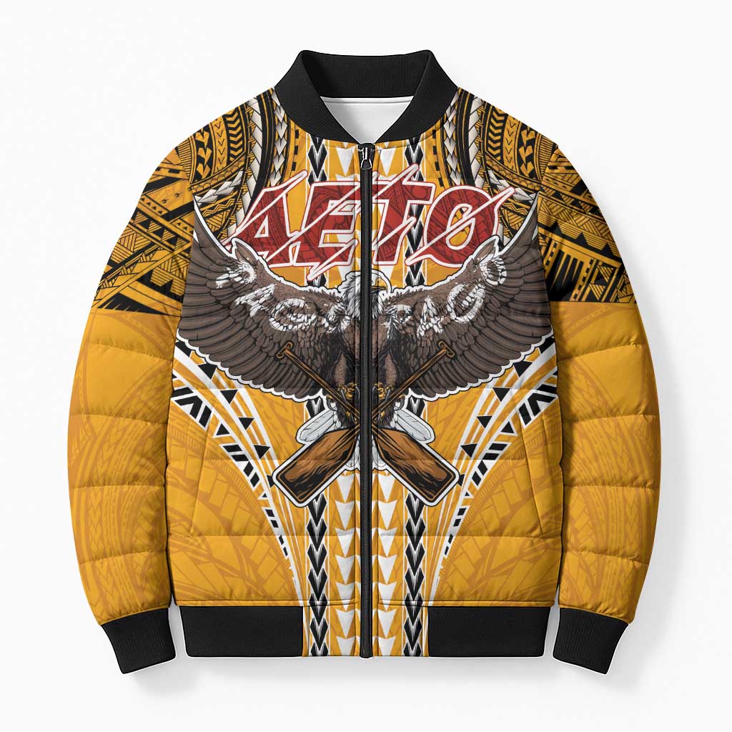 Samoa Pago Pago Aeto Bomber Puffer Jacket Bald Eagle with Polynesian Art Tattoos - Polynesian Pride
