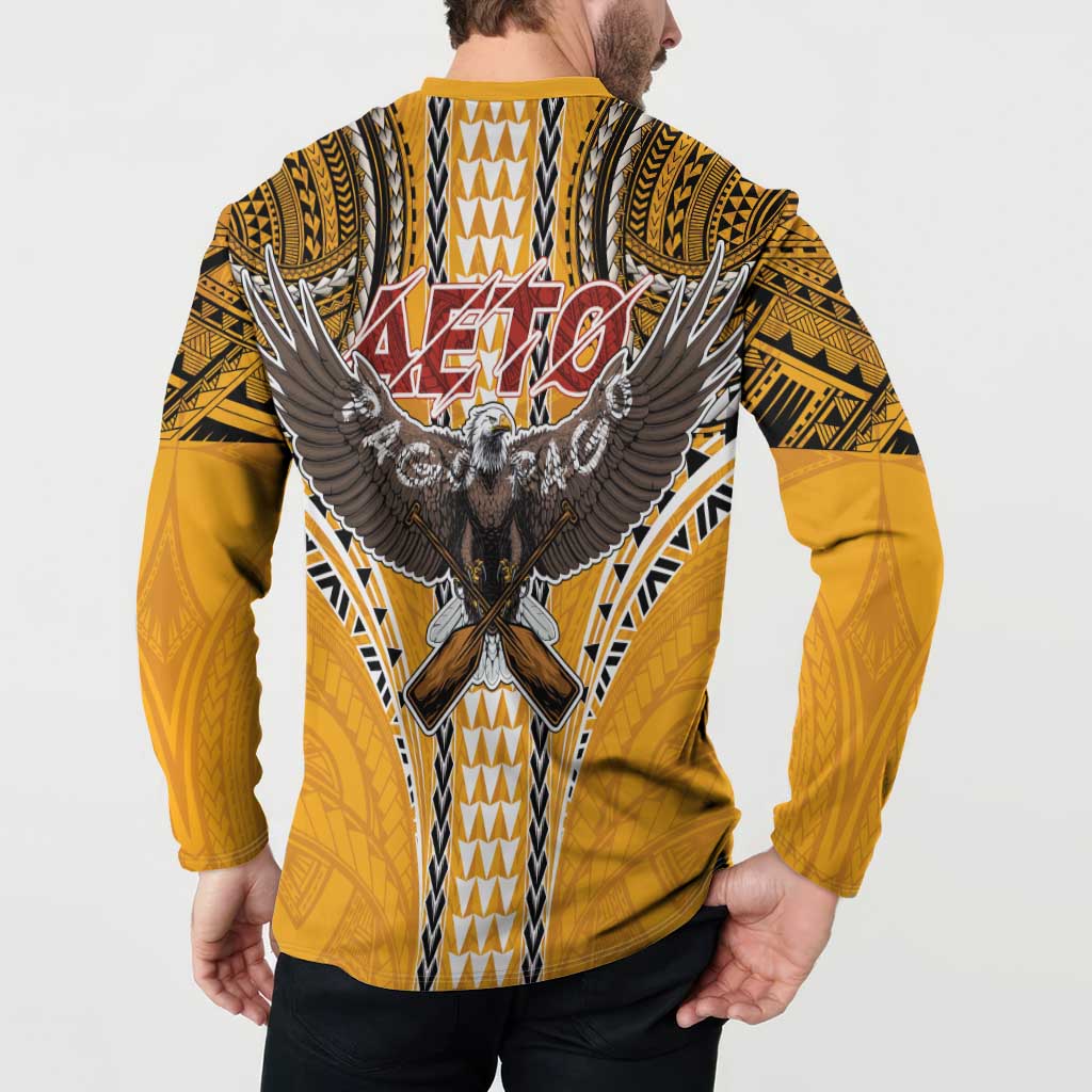 Samoa Pago Pago Aeto Button Sweatshirt Bald Eagle with Polynesian Art Tattoos - Polynesian Pride