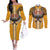 Samoa Pago Pago Aeto Couples Matching Off The Shoulder Long Sleeve Dress and Long Sleeve Button Shirt Bald Eagle with Polynesian Art Tattoos - Polynesian Pride