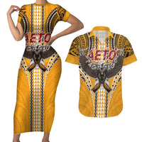 Samoa Pago Pago Aeto Couples Matching Short Sleeve Bodycon Dress and Hawaiian Shirt Bald Eagle with Polynesian Art Tattoos - Polynesian Pride