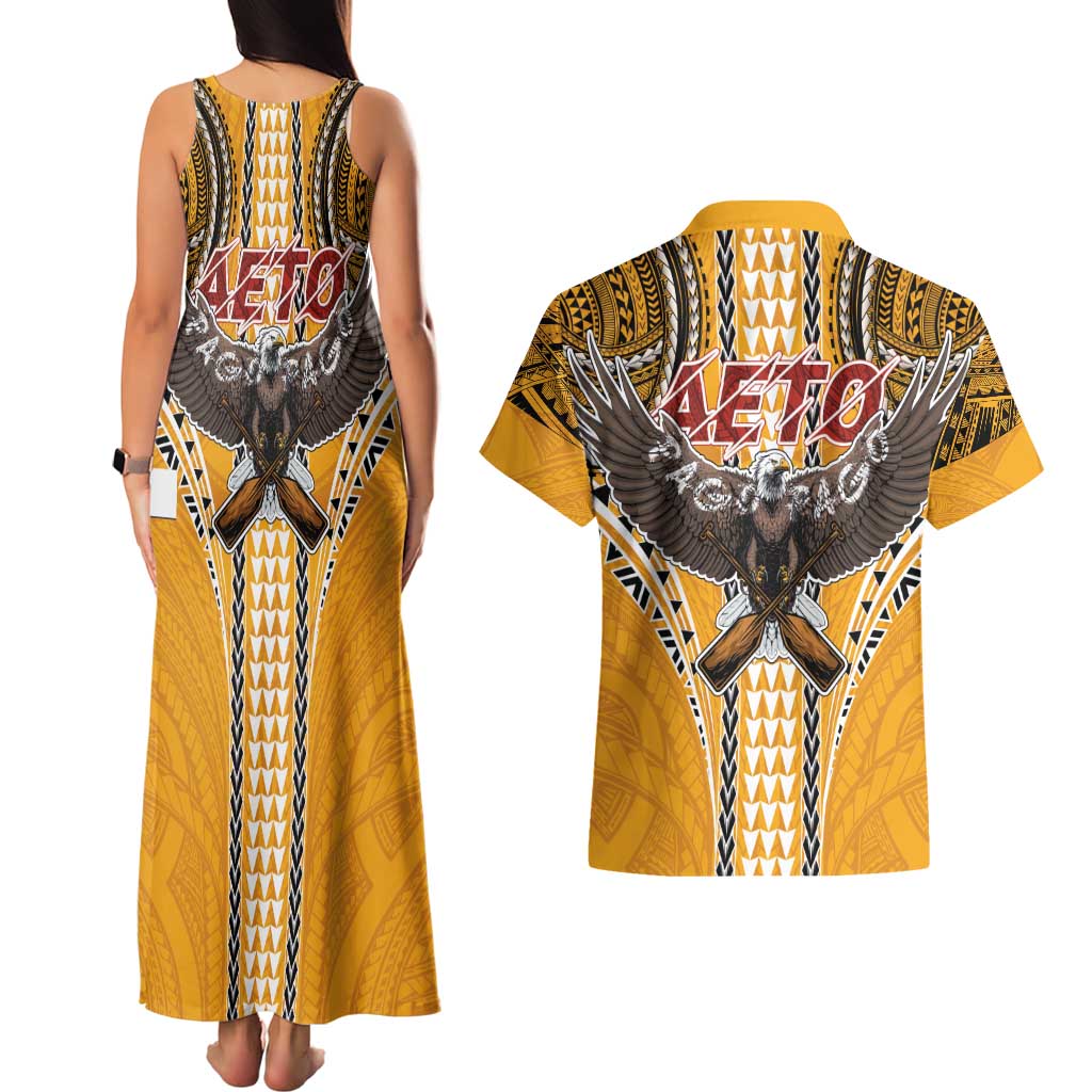 Samoa Pago Pago Aeto Couples Matching Tank Maxi Dress and Hawaiian Shirt Bald Eagle with Polynesian Art Tattoos - Polynesian Pride