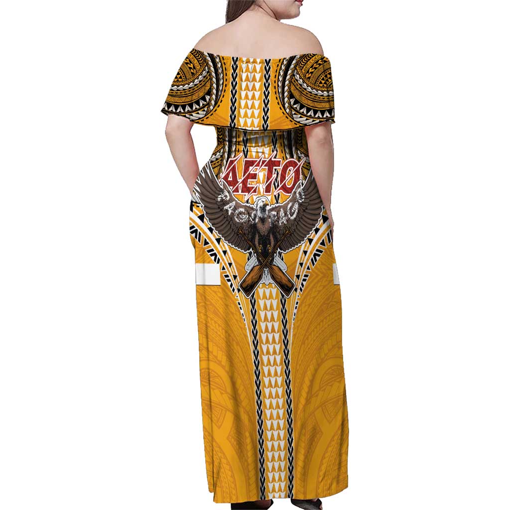 Samoa Pago Pago Aeto Family Matching Off Shoulder Maxi Dress and Hawaiian Shirt Bald Eagle with Polynesian Art Tattoos - Polynesian Pride