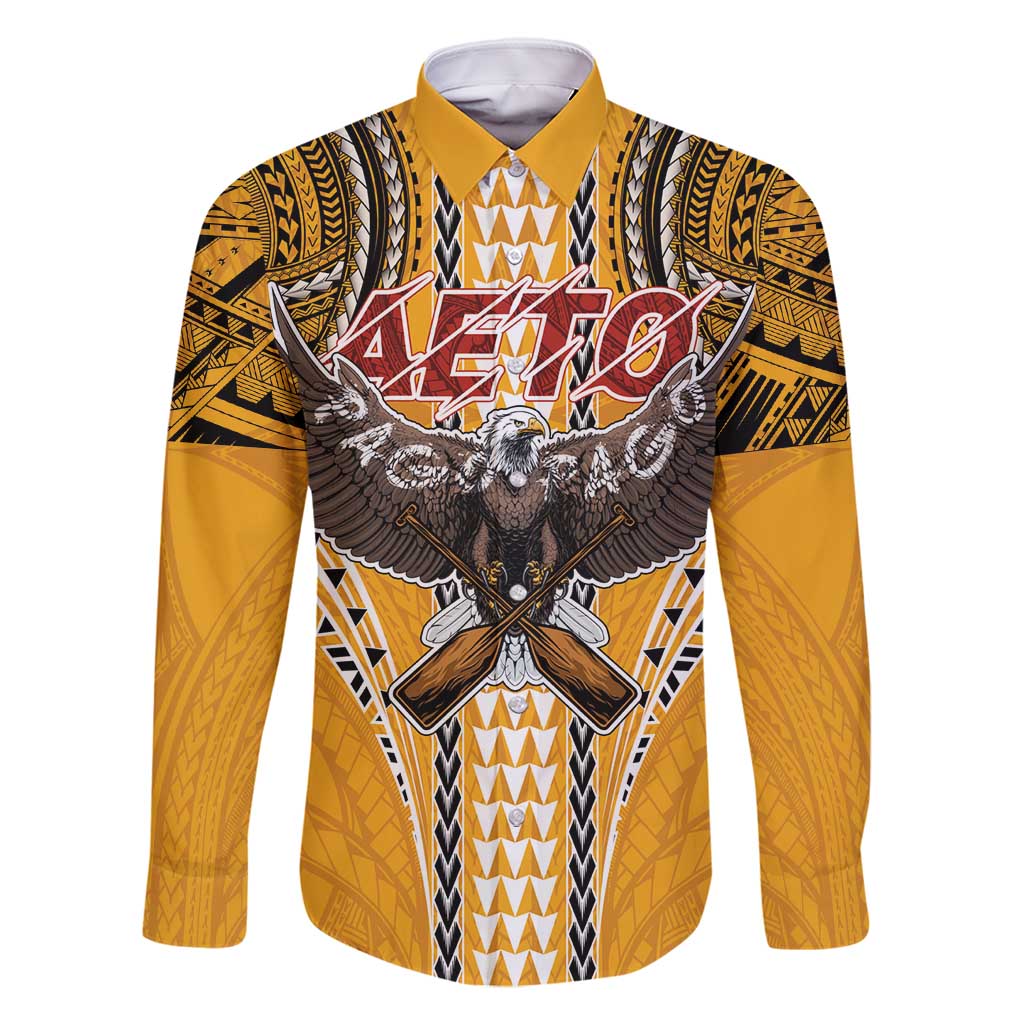 Samoa Pago Pago Aeto Family Matching Off Shoulder Short Dress and Hawaiian Shirt Bald Eagle with Polynesian Art Tattoos - Polynesian Pride