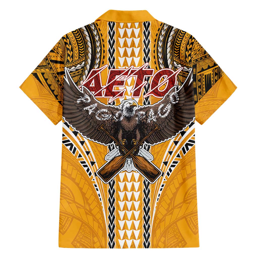 Samoa Pago Pago Aeto Family Matching Short Sleeve Bodycon Dress and Hawaiian Shirt Bald Eagle with Polynesian Art Tattoos - Polynesian Pride