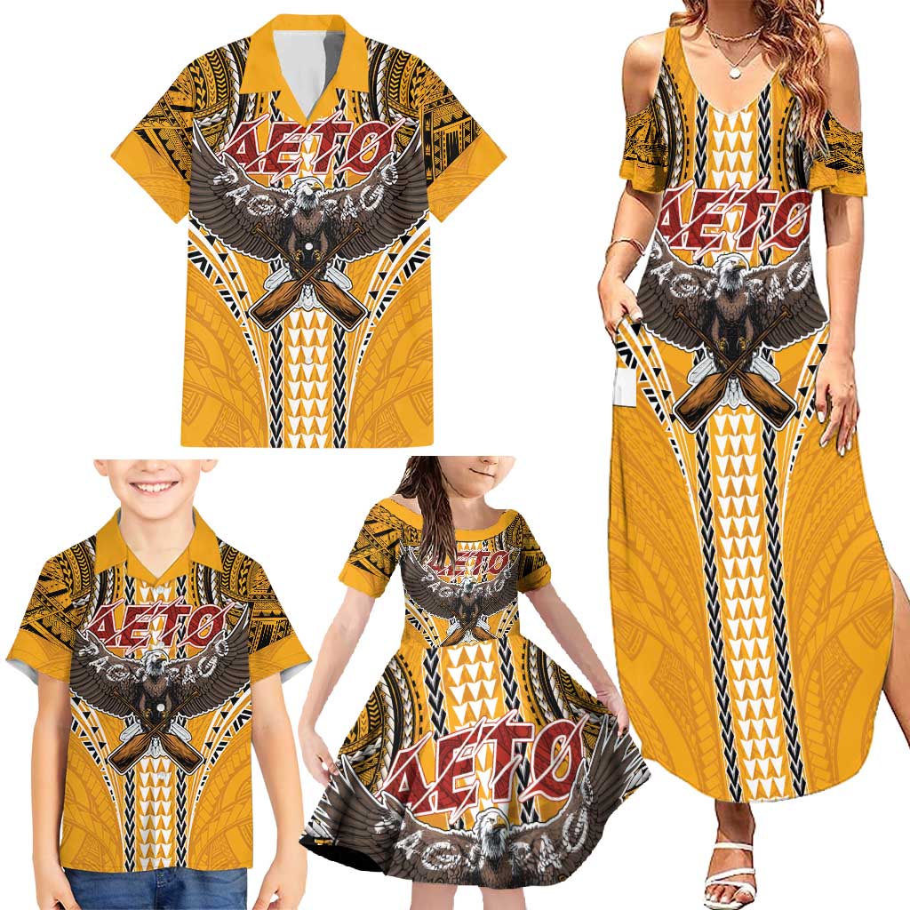Samoa Pago Pago Aeto Family Matching Summer Maxi Dress and Hawaiian Shirt Bald Eagle with Polynesian Art Tattoos - Polynesian Pride
