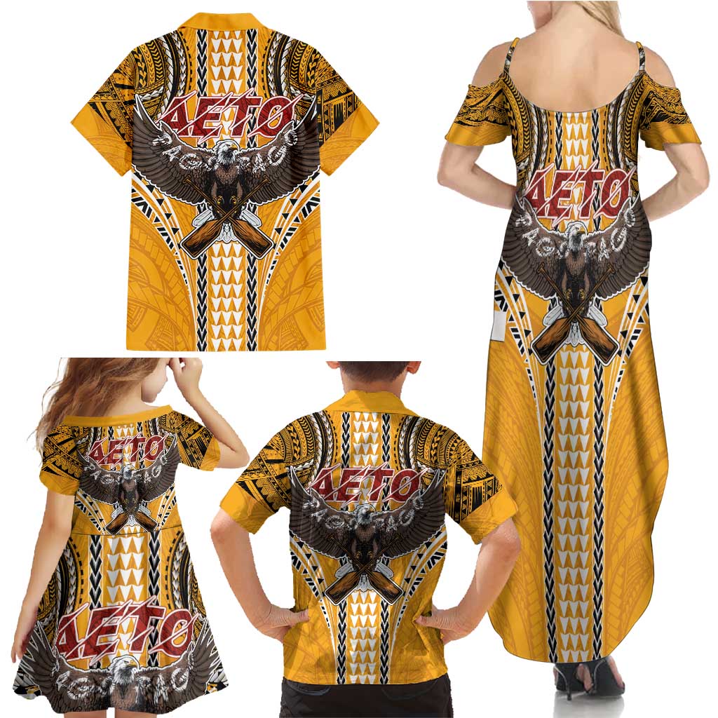 Samoa Pago Pago Aeto Family Matching Summer Maxi Dress and Hawaiian Shirt Bald Eagle with Polynesian Art Tattoos - Polynesian Pride