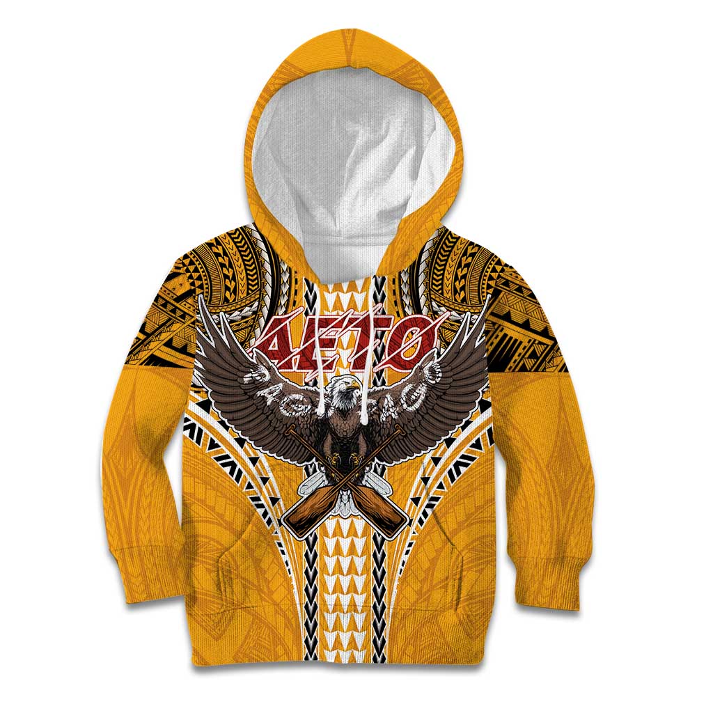 Samoa Pago Pago Aeto Kid Hoodie Bald Eagle with Polynesian Art Tattoos - Polynesian Pride