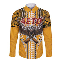 Samoa Pago Pago Aeto Long Sleeve Button Shirt Bald Eagle with Polynesian Art Tattoos - Polynesian Pride