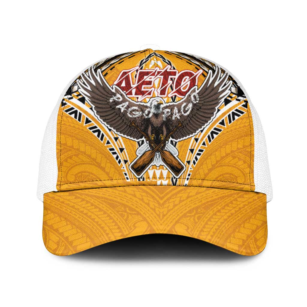American Samoa Pago Pago Aeto Mesh Trucker Cap Bald Eagle with Polynesian Art Tattoos - Polynesian Pride