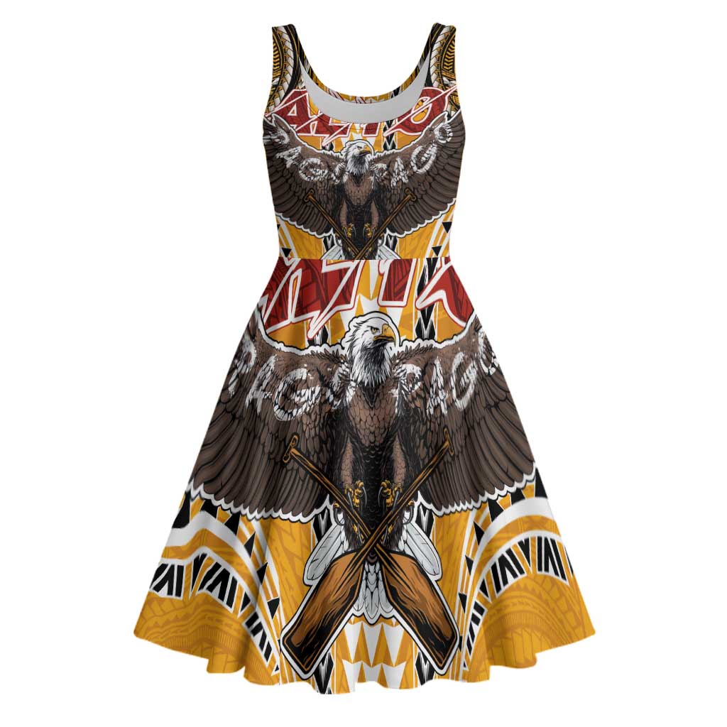 Samoa Pago Pago Aeto Midi Dress Bald Eagle with Polynesian Art Tattoos - Polynesian Pride