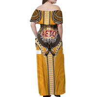 Samoa Pago Pago Aeto Off Shoulder Maxi Dress Bald Eagle with Polynesian Art Tattoos - Polynesian Pride