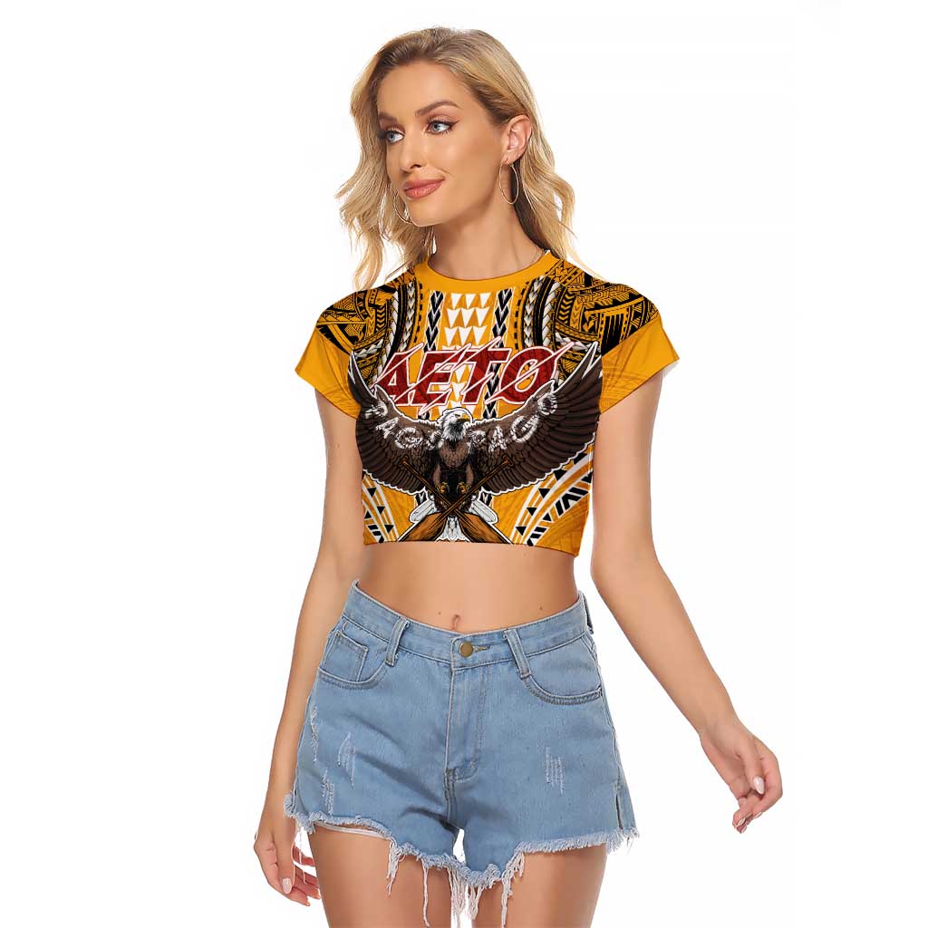 Samoa Pago Pago Aeto Raglan Cropped T Shirt Bald Eagle with Polynesian Art Tattoos - Polynesian Pride