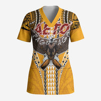 American Samoa Pago Pago Aeto Scrub Top Bald Eagle with Polynesian Art Tattoos - Polynesian Pride
