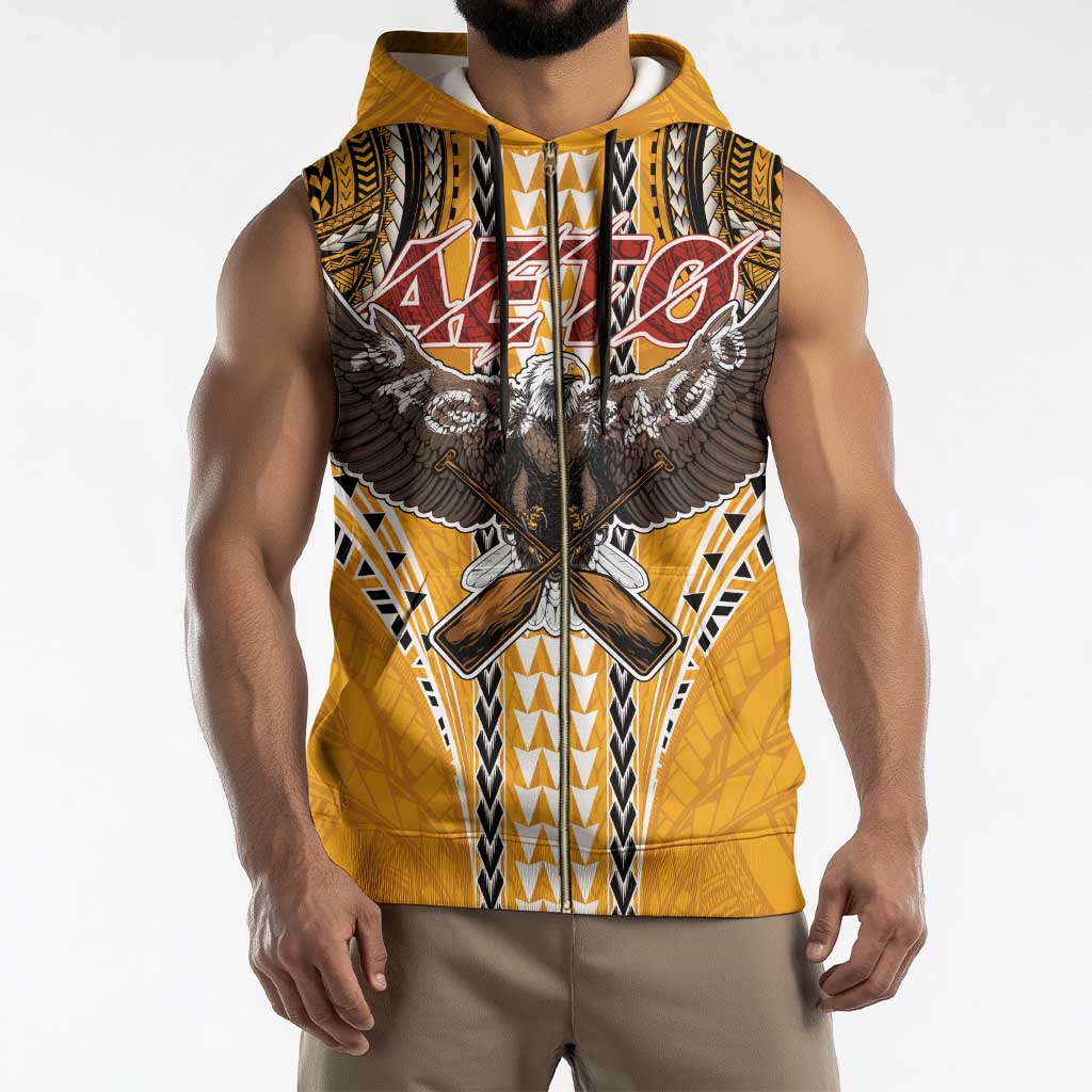 Samoa Pago Pago Aeto Sleeveless Zip Hoodie Bald Eagle with Polynesian Art Tattoos - Polynesian Pride