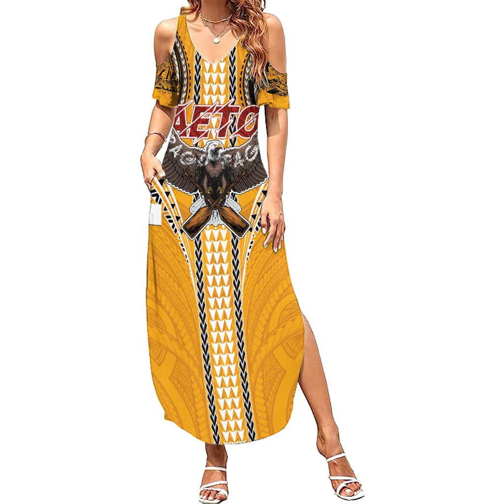 Samoa Pago Pago Aeto Summer Maxi Dress Bald Eagle with Polynesian Art Tattoos - Polynesian Pride