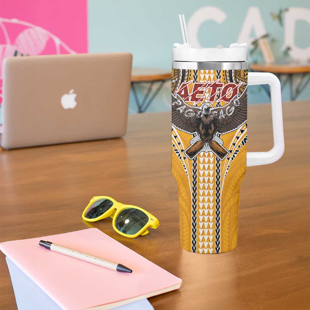 Samoa Pago Pago Aeto Tumbler With Handle Bald Eagle with Polynesian Art Tattoos - Polynesian Pride