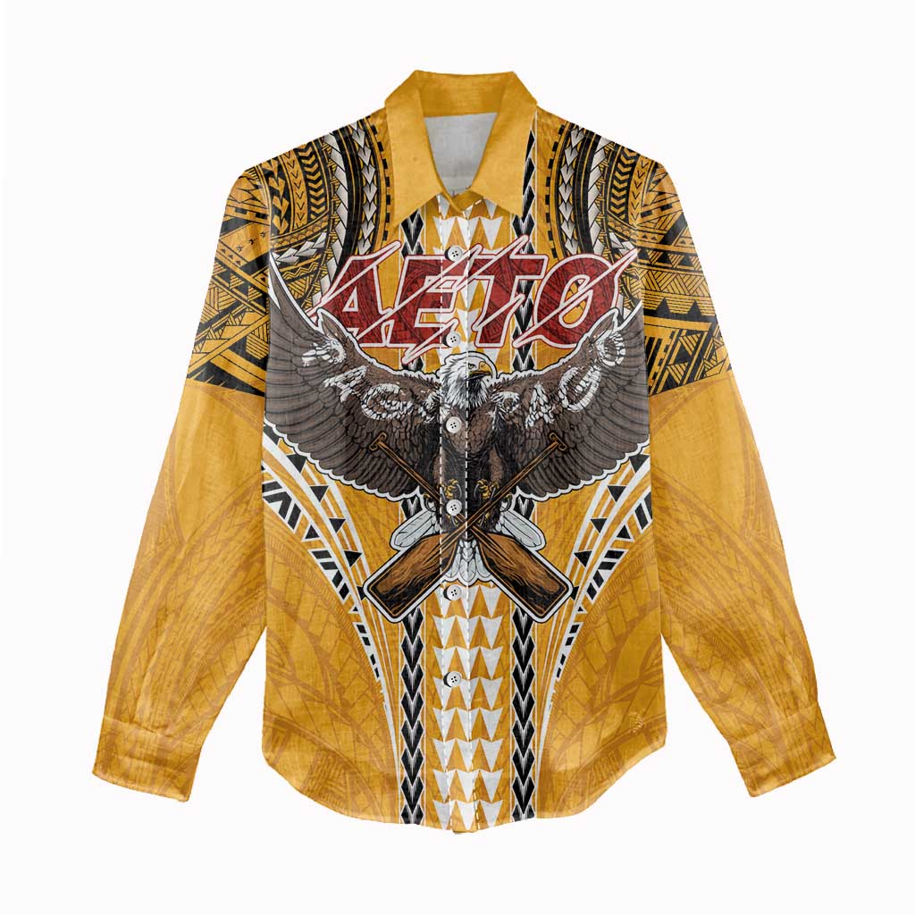 Samoa Pago Pago Aeto Women Casual Shirt Bald Eagle with Polynesian Art Tattoos - Polynesian Pride