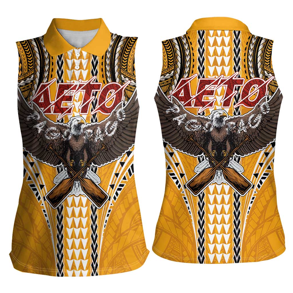 Samoa Pago Pago Aeto Women Sleeveless Polo Shirt Bald Eagle with Polynesian Art Tattoos - Polynesian Pride