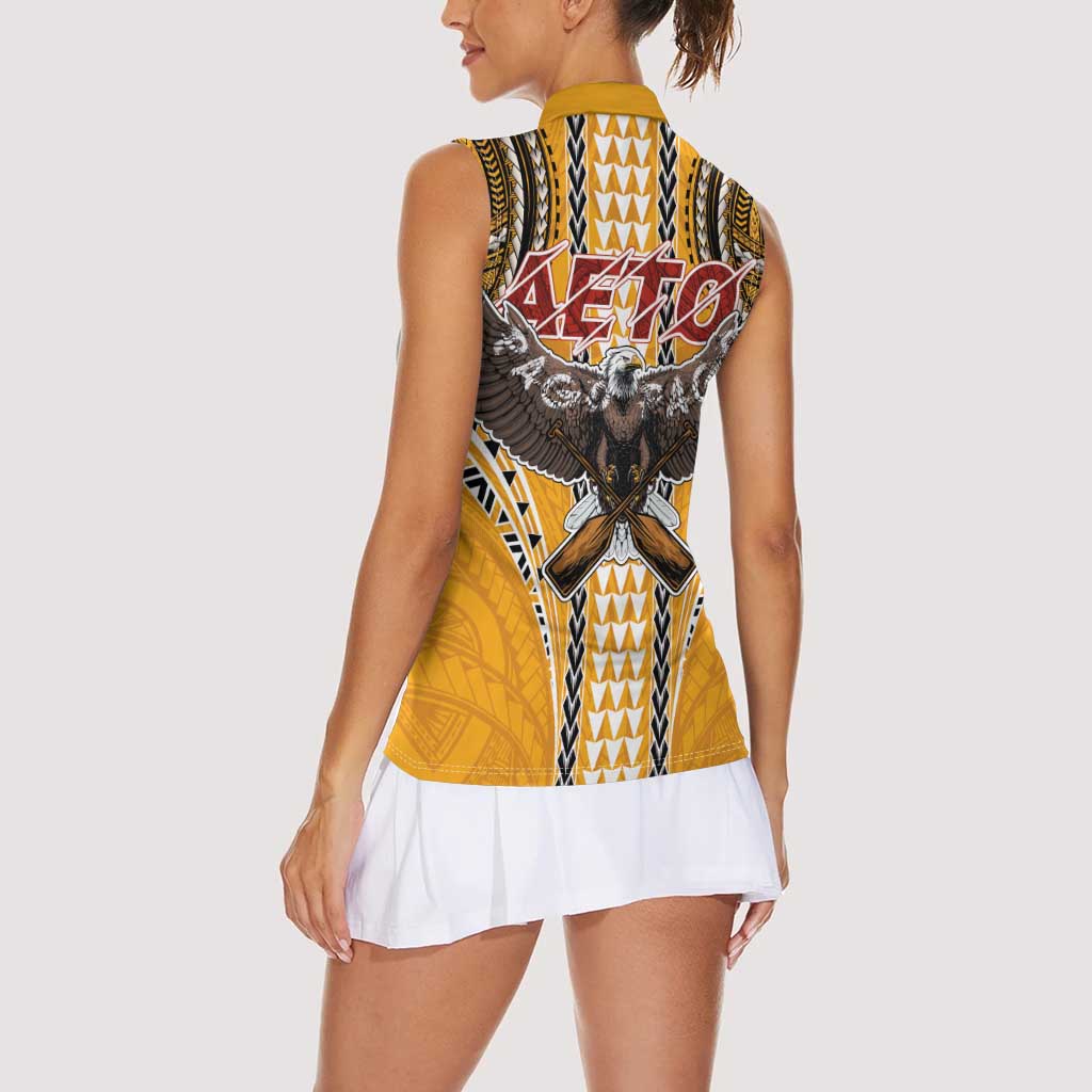 Samoa Pago Pago Aeto Women Sleeveless Polo Shirt Bald Eagle with Polynesian Art Tattoos - Polynesian Pride