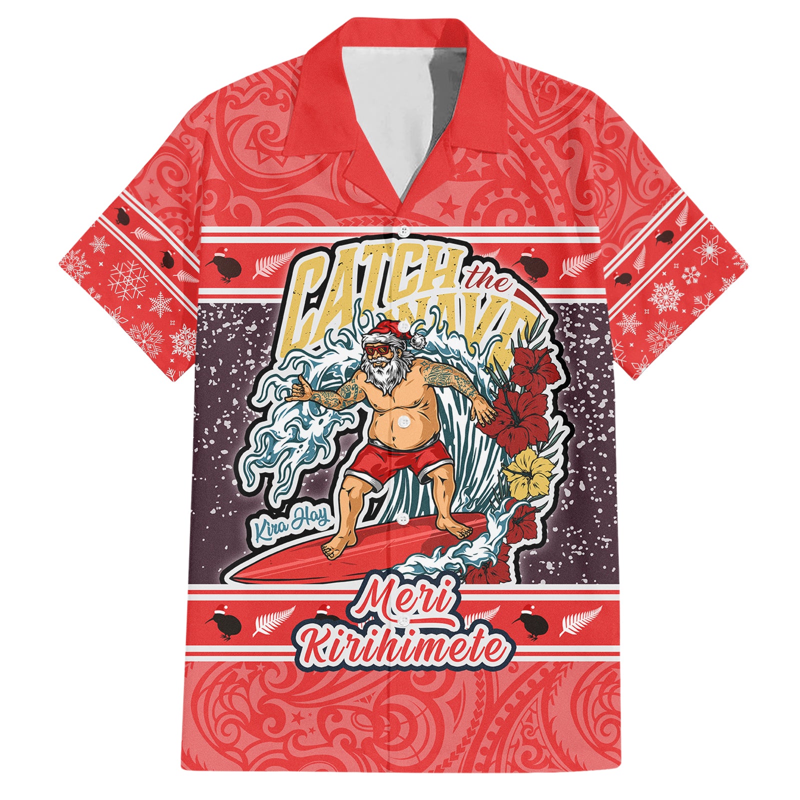 new-zealand-christmas-hawaiian-shirt-santa-catch-the-wave-maori-pattern-retro-style