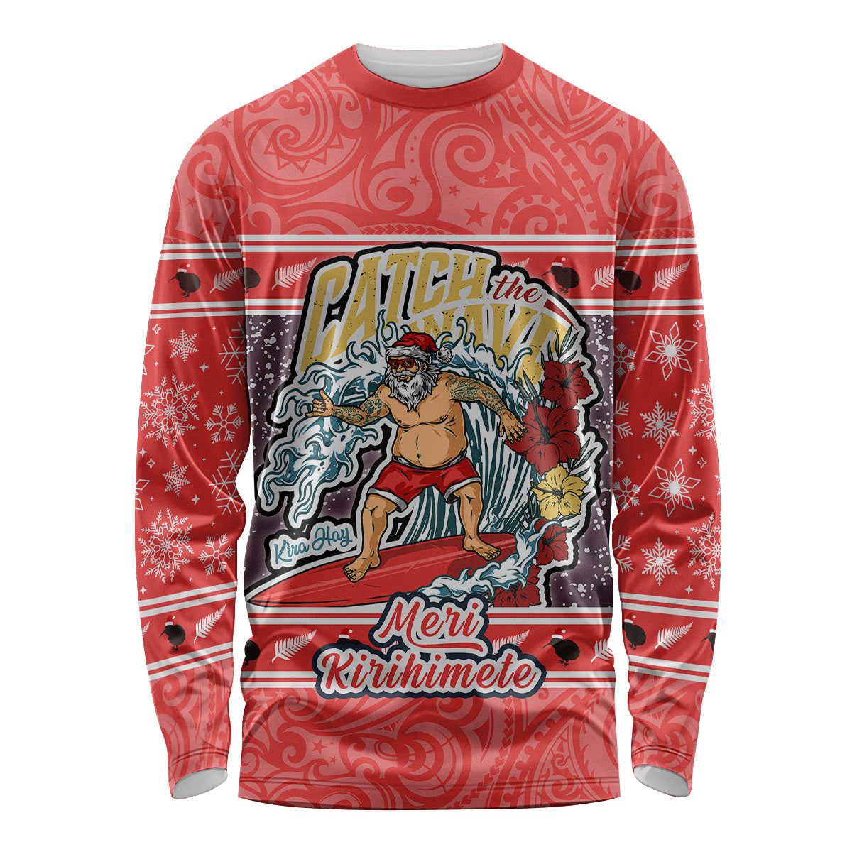 new-zealand-christmas-long-sleeve-shirt-santa-catch-the-wave-maori-pattern-retro-style