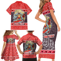 Custom New Zealand Christmas Family Matching Short Sleeve Bodycon Dress and Hawaiian Shirt Santa Catch The Wave Maori Pattern Retro Style LT03 - Polynesian Pride