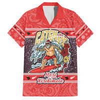 Custom New Zealand Christmas Family Matching Short Sleeve Bodycon Dress and Hawaiian Shirt Santa Catch The Wave Maori Pattern Retro Style LT03 Dad's Shirt - Short Sleeve Red - Polynesian Pride