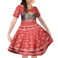 Custom New Zealand Christmas Family Matching Tank Maxi Dress and Hawaiian Shirt Santa Catch The Wave Maori Pattern Retro Style LT03 Daughter's Dress Red - Polynesian Pride