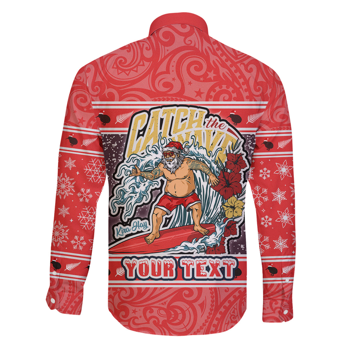 Custom New Zealand Christmas Family Matching Tank Maxi Dress and Hawaiian Shirt Santa Catch The Wave Maori Pattern Retro Style LT03 - Polynesian Pride