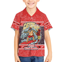Custom New Zealand Christmas Family Matching Tank Maxi Dress and Hawaiian Shirt Santa Catch The Wave Maori Pattern Retro Style LT03 Son's Shirt Red - Polynesian Pride